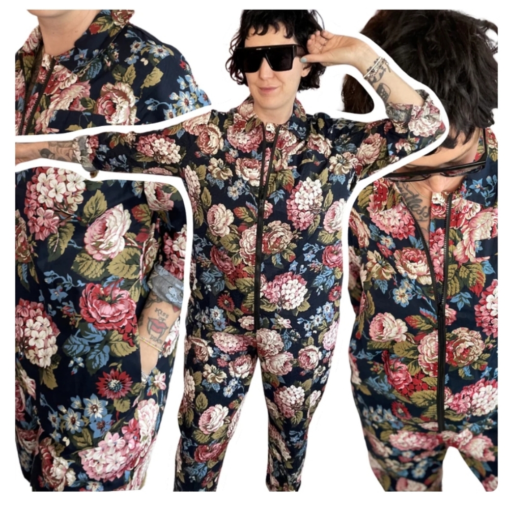 REDSKY Size L Navy Floral Jumpsuit